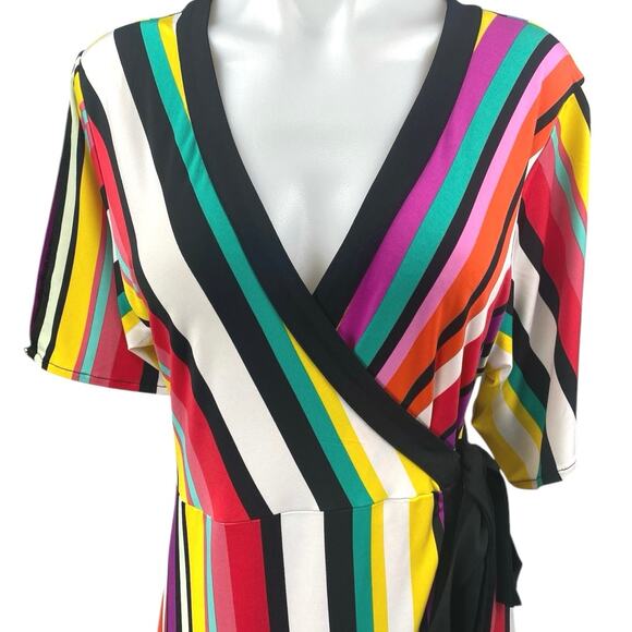 New York & Company Multicolor Striped Short Sleeve Stretch Maxi Wrap Dress Sz M - Picture 4 of 6